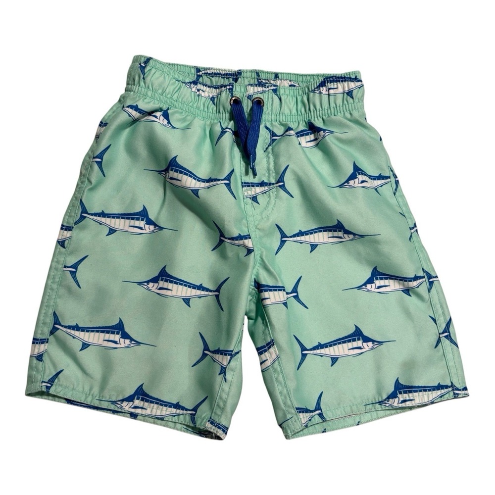 Class‎ Club Boys Swim Trunks Teal Marlin Print ~ Pocket ~ Size 4/5